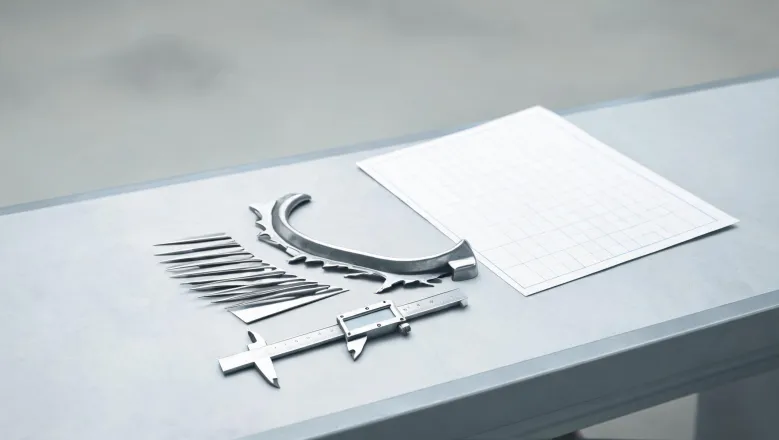 Combine cutterbar parts prepared for specification review