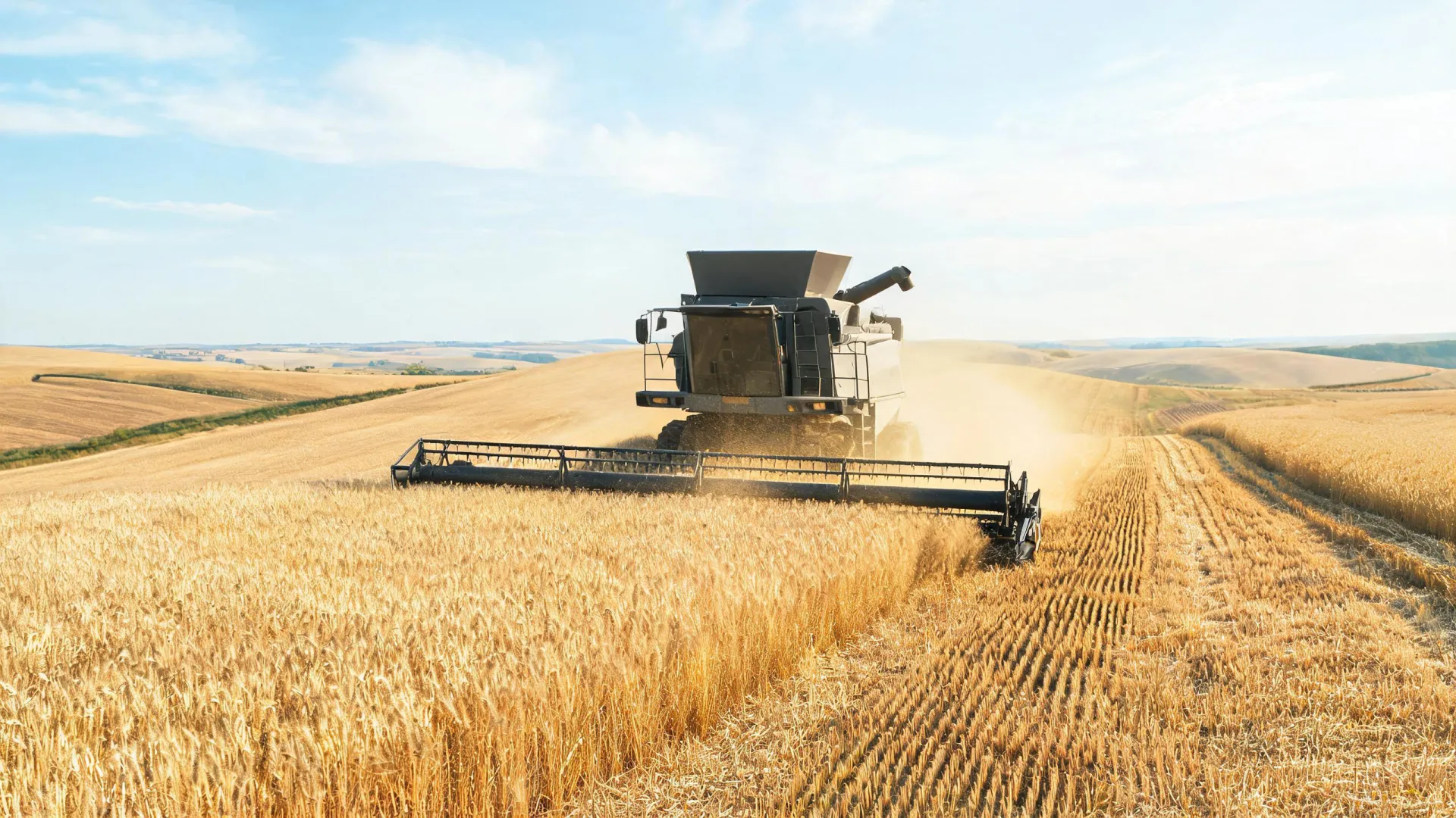 Combine header harvesting wheat at the seasonal cutting window