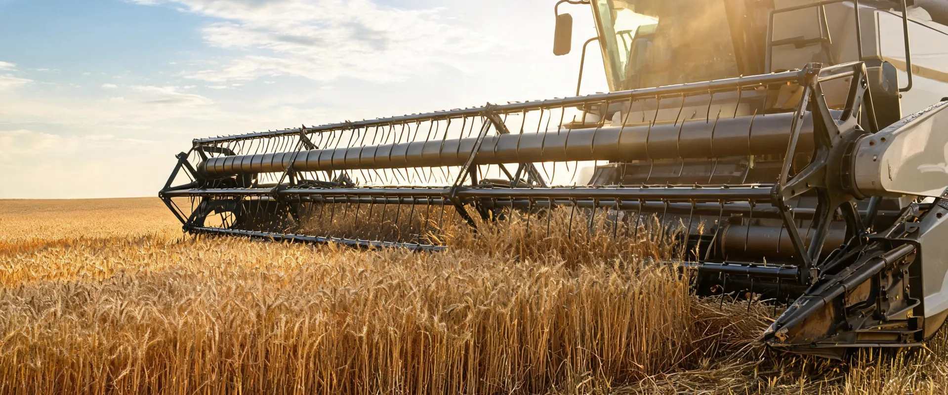 Unbranded combine header in a wheat field
